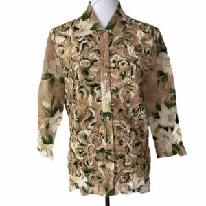 Yuki Torii Blouse Womens Floral Crinkle Button Up Top Sz. 38 Japan
